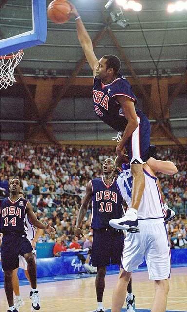 vince carter dunking on someone. OLYMPIC VINCE CARTER DUNK