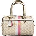 biege coach heritage stripe zip satchel tote