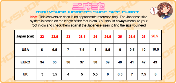 MinkyShop Women's Shoe Size Chart