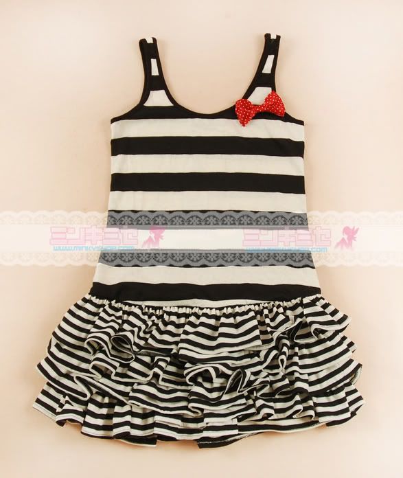 Cute Stripy Ruffle Vest Dress