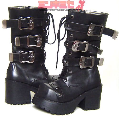 Gothic Punk Skull Buckle Platform Boots