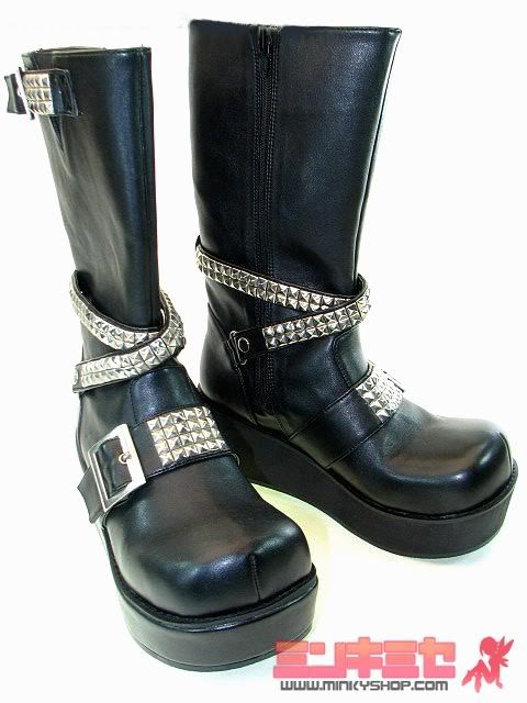 Studded Strap Punk Calf Boots