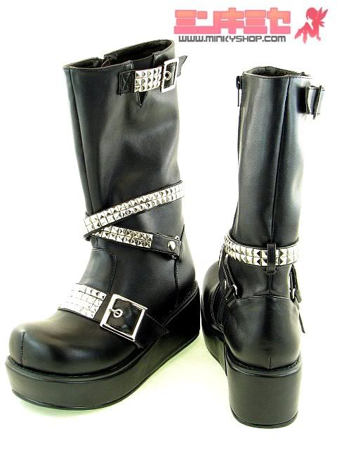 Studded Strap Punk Calf Boots