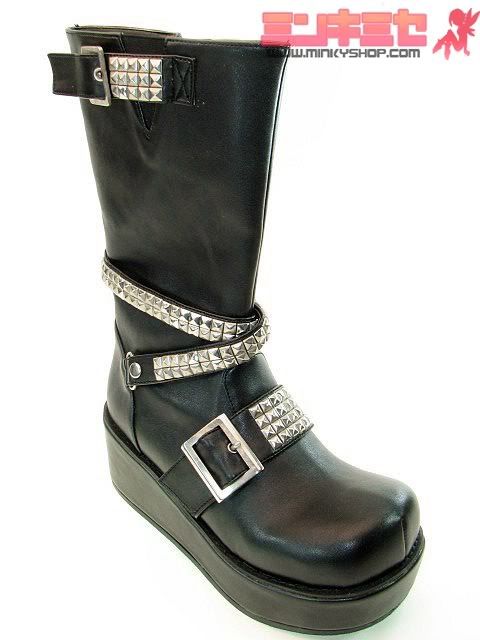 Studded Strap Punk Calf Boots