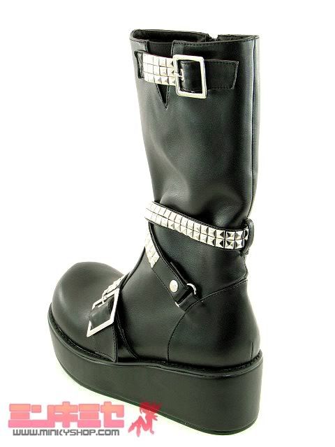 Studded Strap Punk Calf Boots