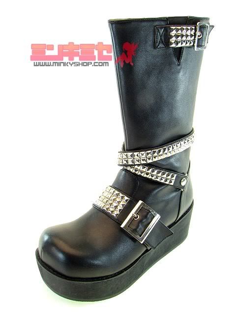 Studded Strap Punk Calf Boots