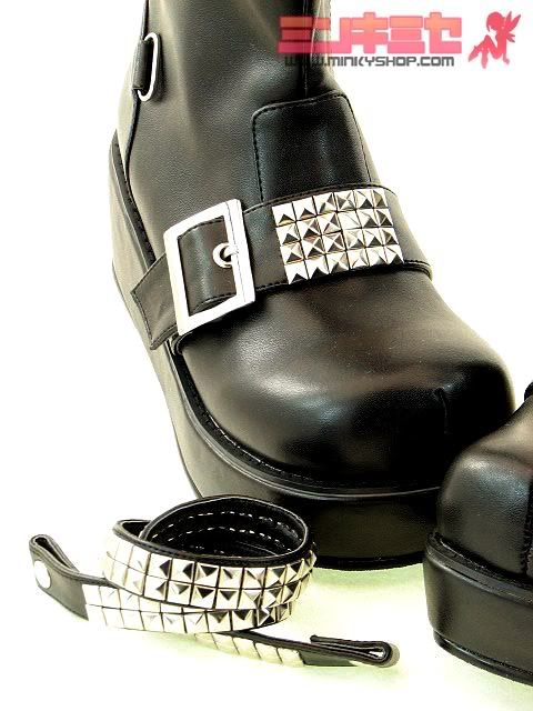 Studded Strap Punk Calf Boots