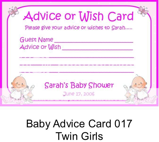 BABY SHOWER Advice Wish Cards TWINS Boy or Girl  
