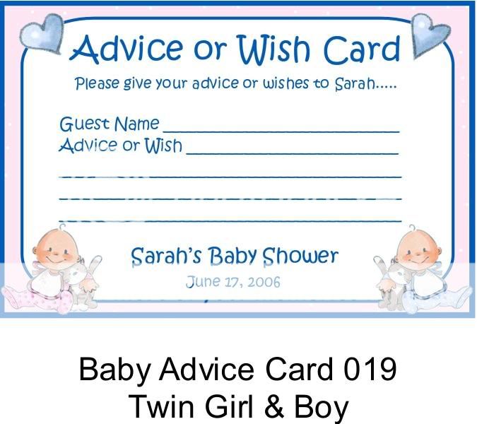 BABY SHOWER Advice Wish Cards TWINS Boy or Girl  