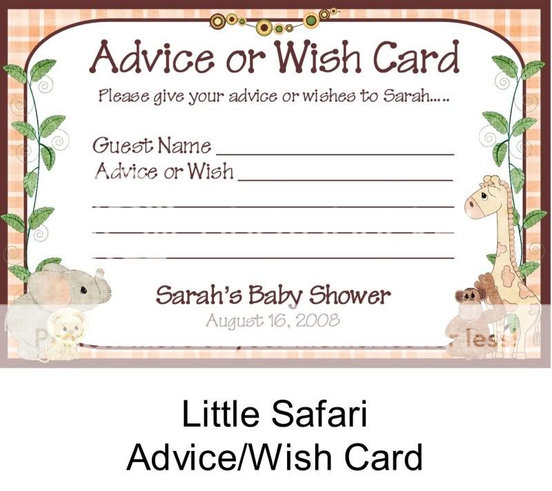 BABY SHOWER Advice Wish Cards Little Safari Animals  