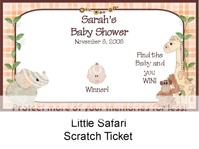 BABY SHOWER Scratch Off Tickets Little Safari Animals  